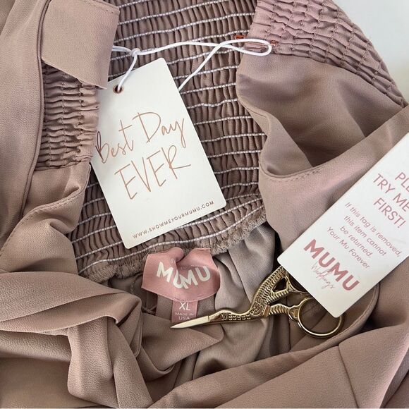 NWT Show Me Your Mumu ‘Claire’ Ruffle Slit Midi Elegant Taupe Sleeveless Dress - Picture 5 of 7